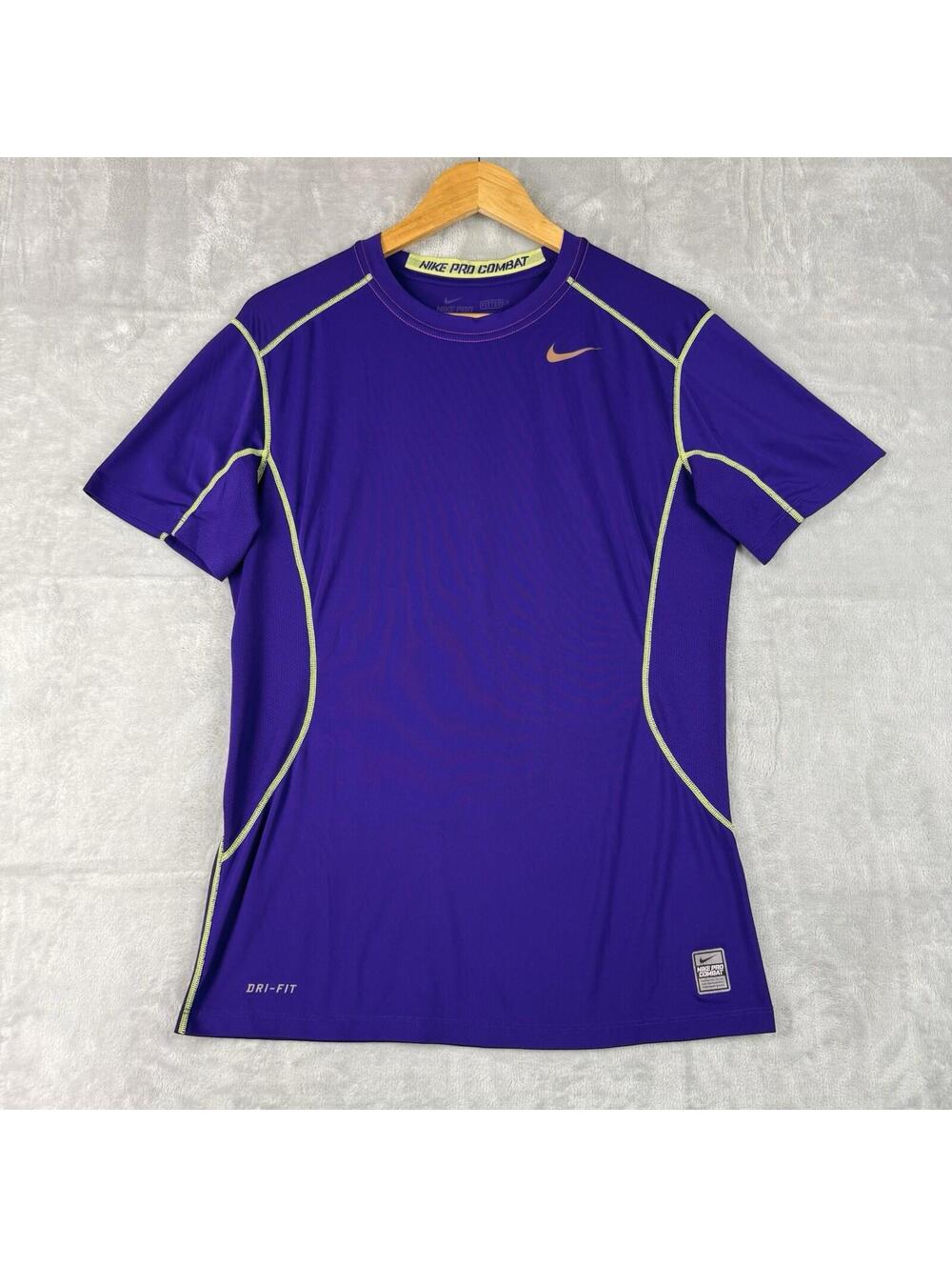 Nike Pro Combat Dri Fit Compression Shirt Mens M Purple Fitted Athletic Gym Run